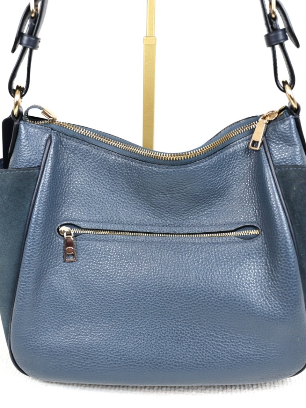 Coach Rori, Denim Blue Pebbled & Suede Leather Shoulder Bag, Quiet Luxury C5833 - Picture 3 of 15